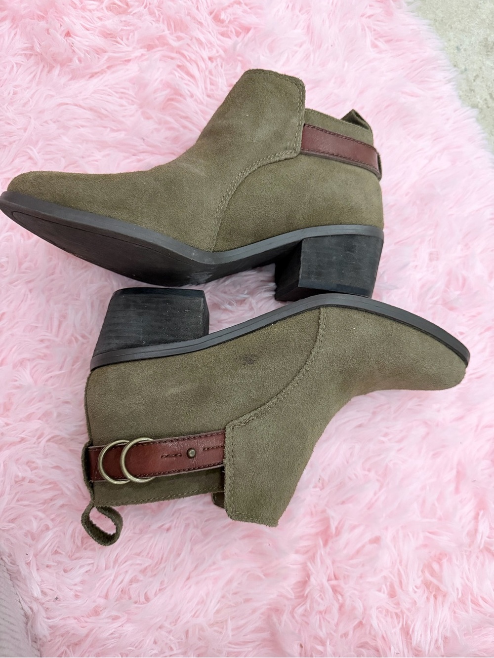 AE Olive Suede Ankle Boots with Brown Strap size 7 - Picture 7 of 10